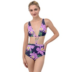 Vector Hand Drawn Orchid Flower Pattern Tied Up Two Piece Swimsuit by Sobalvarro