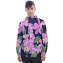 Vector Hand Drawn Orchid Flower Pattern Men s Front Pocket Pullover Windbreaker View1