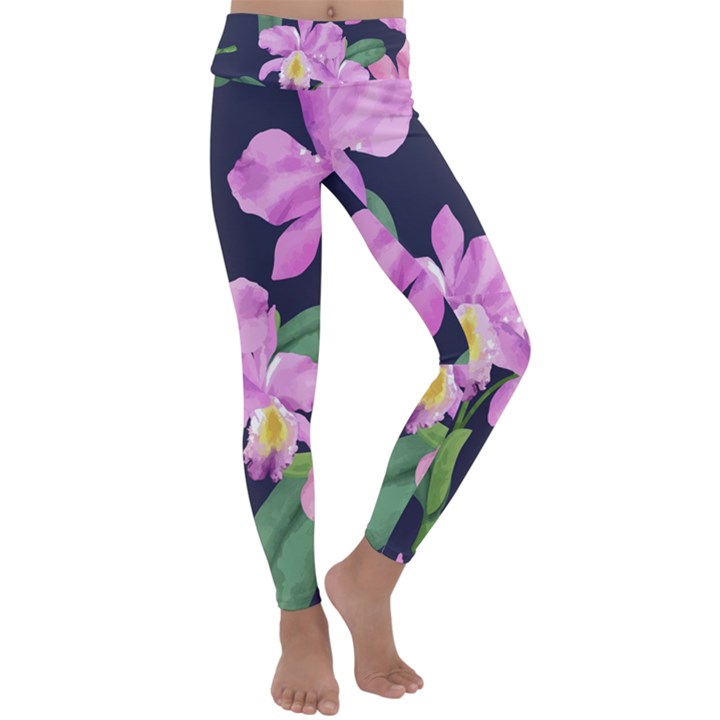 Vector Hand Drawn Orchid Flower Pattern Kids  Lightweight Velour Classic Yoga Leggings