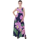 Vector Hand Drawn Orchid Flower Pattern Empire Waist Velour Maxi Dress View1