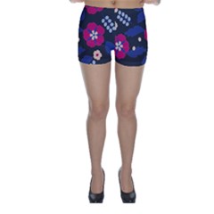 Vector Seamless Flower And Leaves Pattern Skinny Shorts by Sobalvarro