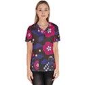 Vector Seamless Flower And Leaves Pattern Women s V-Neck Scrub Top View1