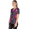 Vector Seamless Flower And Leaves Pattern Women s V-Neck Scrub Top View2