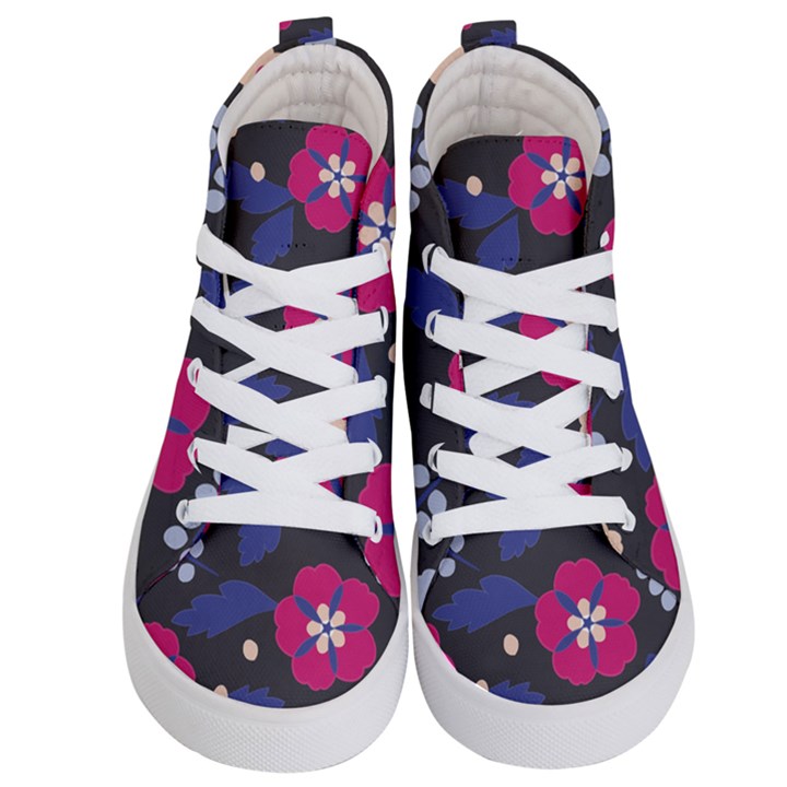 Vector Seamless Flower And Leaves Pattern Kids  Hi-Top Skate Sneakers