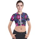 Vector Seamless Flower And Leaves Pattern Short Sleeve Cropped Jacket View1