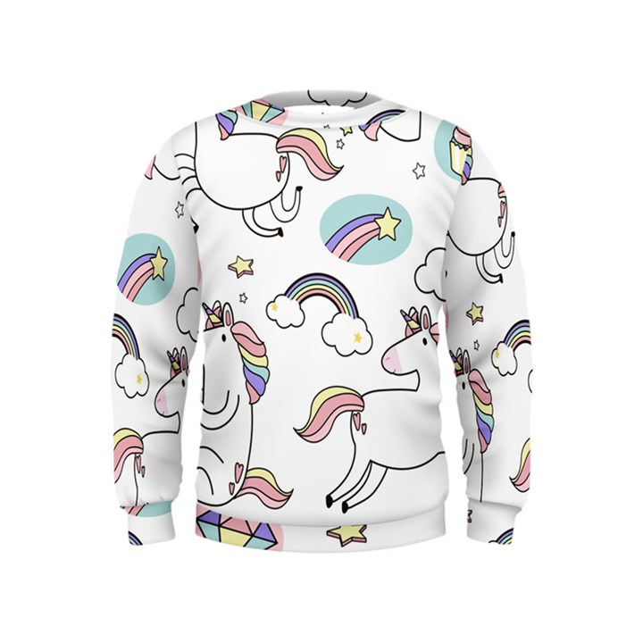 Cute Unicorns With Magical Elements Vector Kids  Sweatshirt