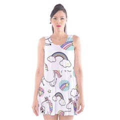 Cute Unicorns With Magical Elements Vector Scoop Neck Skater Dress by Sobalvarro