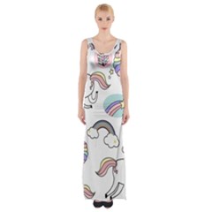 Cute Unicorns With Magical Elements Vector Thigh Split Maxi Dress by Sobalvarro