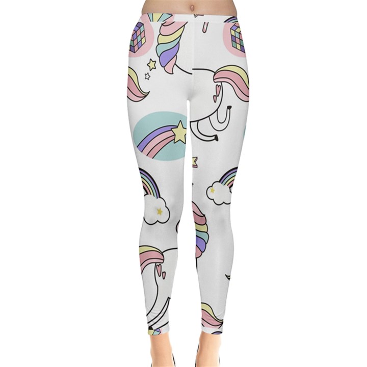 Cute Unicorns With Magical Elements Vector Inside Out Leggings