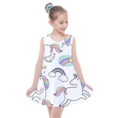 Cute Unicorns With Magical Elements Vector Kids  Summer Dress by Sobalvarro