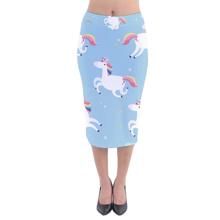 Unicorn Seamless Pattern Background Vector (2) Velvet Midi Pencil Skirt