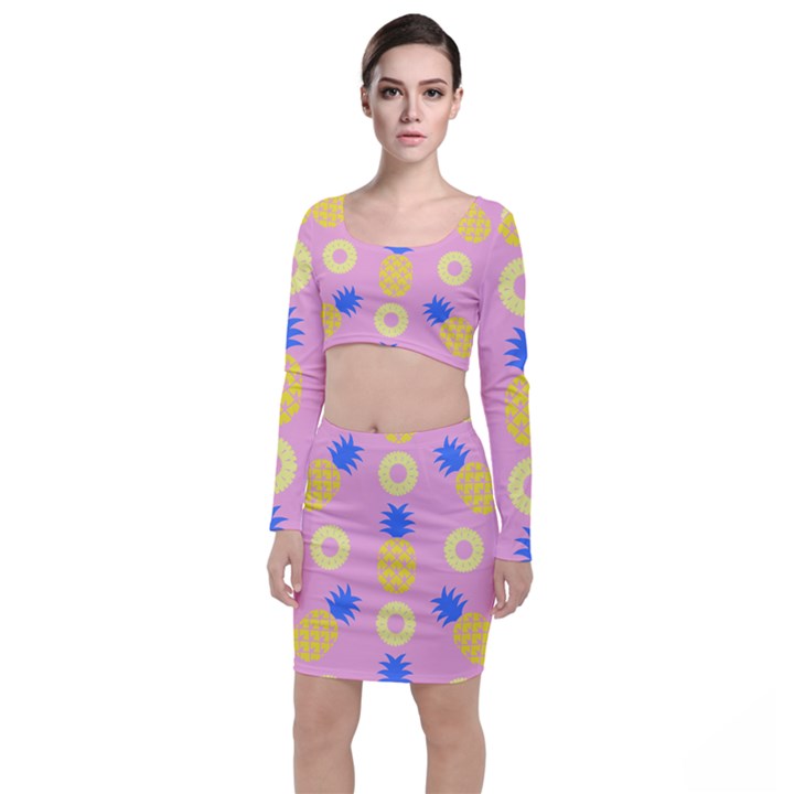 Pop Art Pineapple Seamless Pattern Vector Top and Skirt Sets