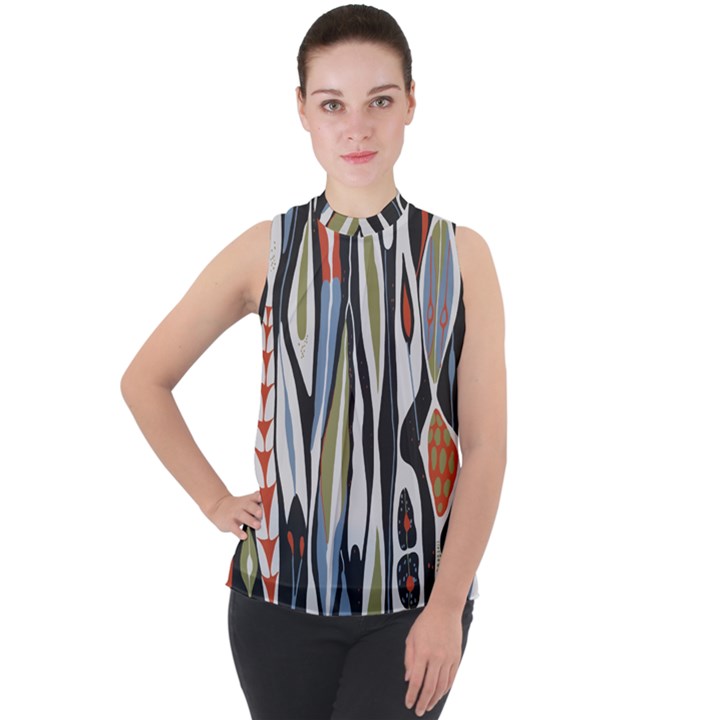 Borastapeter Scandinavian Designers Mock Neck Chiffon Sleeveless Top