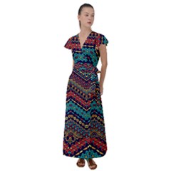 Ethnic  Flutter Sleeve Maxi Dress by Sobalvarro