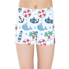 Seamless Pattern Nautical Icons Cartoon Style Kids  Sports Shorts by Vaneshart