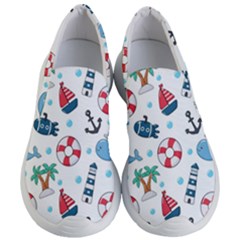 Seamless Pattern Nautical Icons Cartoon Style Women s Lightweight Slip Ons by Vaneshart