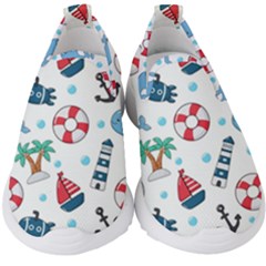 Seamless Pattern Nautical Icons Cartoon Style Kids  Slip On Sneakers