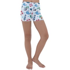 Seamless Pattern Nautical Icons Cartoon Style Kids  Lightweight Velour Yoga Shorts by Vaneshart