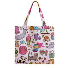 Set Kawaii Doodles Zipper Grocery Tote Bag by Vaneshart