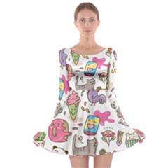 Set Kawaii Doodles Long Sleeve Skater Dress by Vaneshart