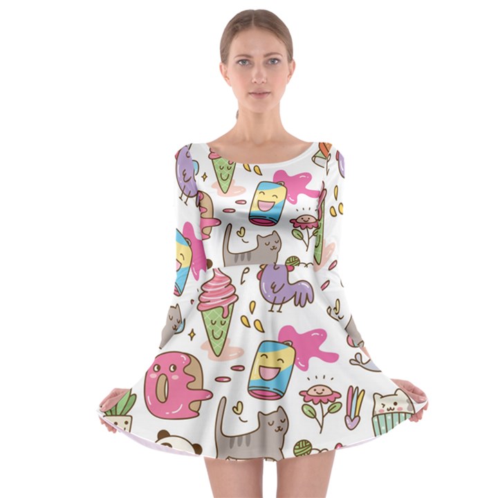 Set Kawaii Doodles Long Sleeve Skater Dress