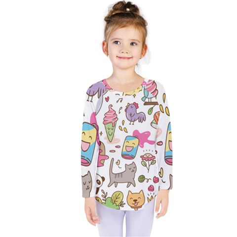 Set Kawaii Doodles Kids  Long Sleeve Tee by Vaneshart