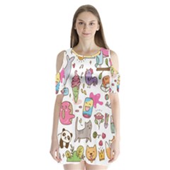 Set Kawaii Doodles Shoulder Cutout Velvet One Piece by Vaneshart