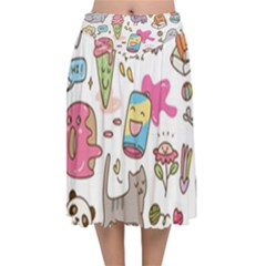 Set Kawaii Doodles Velvet Flared Midi Skirt by Vaneshart