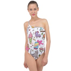 Set Kawaii Doodles Classic One Shoulder Swimsuit by Vaneshart