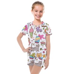 Set Kawaii Doodles Kids  Mesh Tee And Shorts Set