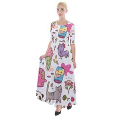 Set Kawaii Doodles Half Sleeves Maxi Dress by Vaneshart