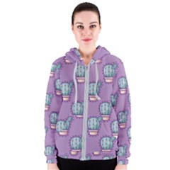 Seamless Pattern Patches Cactus Pots Plants Women s Zipper Hoodie by Vaneshart