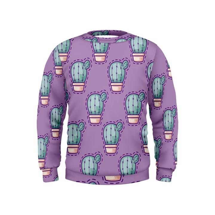 Seamless Pattern Patches Cactus Pots Plants Kids  Sweatshirt