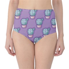 Seamless Pattern Patches Cactus Pots Plants Classic High-waist Bikini Bottoms by Vaneshart