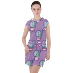 Seamless Pattern Patches Cactus Pots Plants Drawstring Hooded Dress by Vaneshart