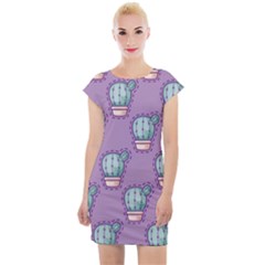 Seamless Pattern Patches Cactus Pots Plants Cap Sleeve Bodycon Dress by Vaneshart