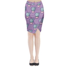 Seamless Pattern Patches Cactus Pots Plants Midi Wrap Pencil Skirt by Vaneshart