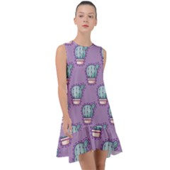 Seamless Pattern Patches Cactus Pots Plants Frill Swing Dress by Vaneshart