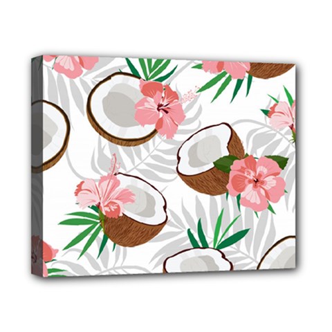 Seamless Pattern Coconut Piece Palm Leaves With Pink Hibiscus Canvas 10  X 8  (stretched) by Vaneshart