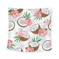 Seamless Pattern Coconut Piece Palm Leaves With Pink Hibiscus Square Tapestry (small) by Vaneshart