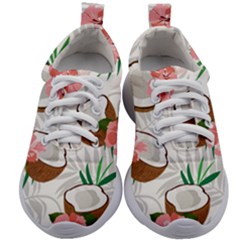 Seamless Pattern Coconut Piece Palm Leaves With Pink Hibiscus Kids Athletic Shoes by Vaneshart