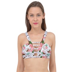 Seamless Pattern Coconut Piece Palm Leaves With Pink Hibiscus Cage Up Bikini Top by Vaneshart