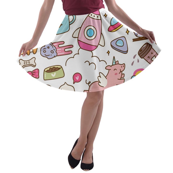 Set Kawaii Doodles A-line Skater Skirt