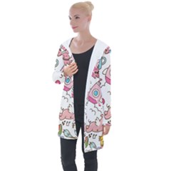 Set Kawaii Doodles Longline Hooded Cardigan by Vaneshart