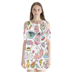 Set Kawaii Doodles Shoulder Cutout Velvet One Piece by Vaneshart