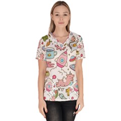 Set Kawaii Doodles Women s V-neck Scrub Top by Vaneshart