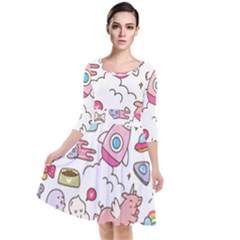 Set Kawaii Doodles Quarter Sleeve Waist Band Dress by Vaneshart