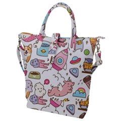 Set Kawaii Doodles Buckle Top Tote Bag by Vaneshart