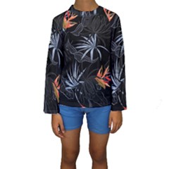 Exotic Flower Leaves Seamless Pattern Kids  Long Sleeve Swimwear by Vaneshart