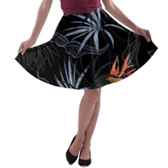 Exotic Flower Leaves Seamless Pattern A-line Skater Skirt by Vaneshart